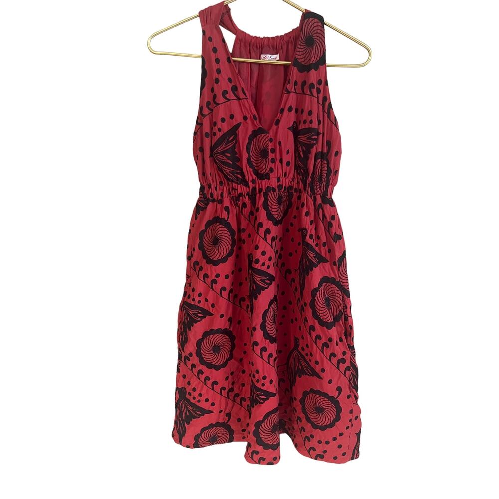 Sleeveless Red Printed Midi Dress by Unknown Brand